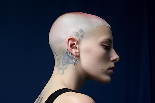 Portrait of a beautiful girl with a tattoo on her head