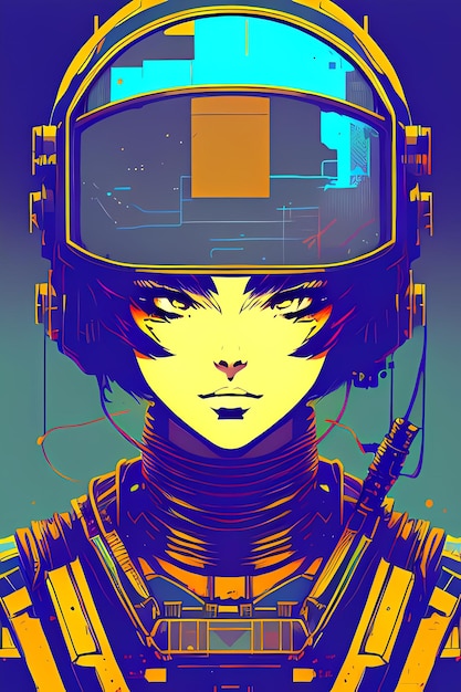 A portrait of a beautiful girla war in modern armor with the latest weapons of the future woman with a helmet and a space suit with a space background ai