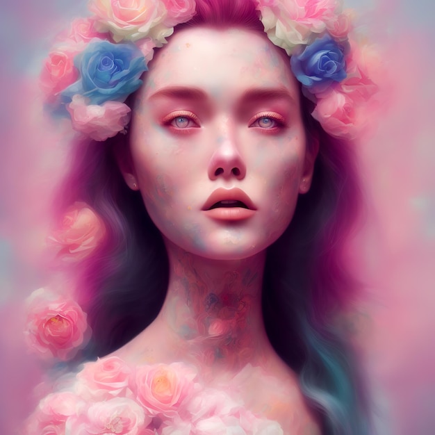 Портрет красивой богини в цветах