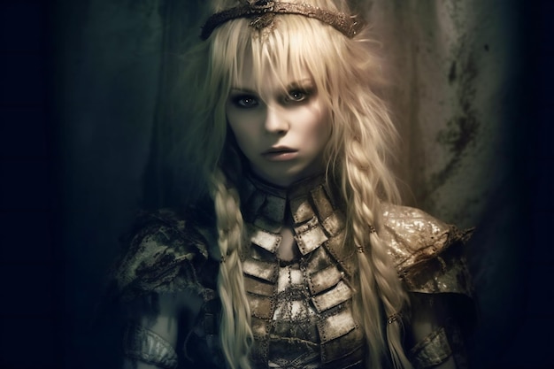 Portrait of a beautiful gothic girl in armor Fantasy