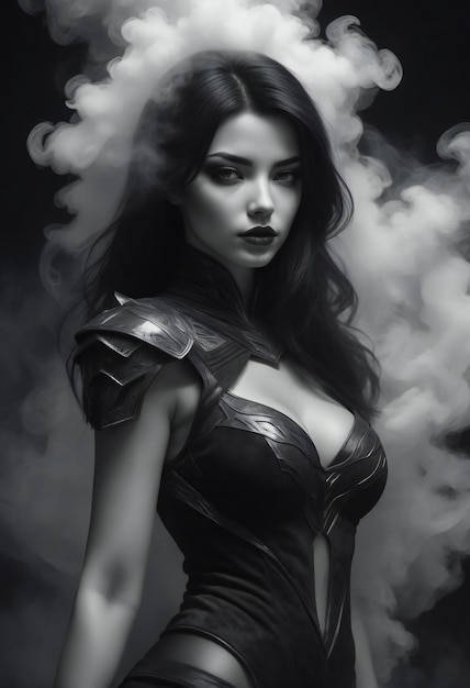 Portrait of a beautiful gothic woman in black leather dress