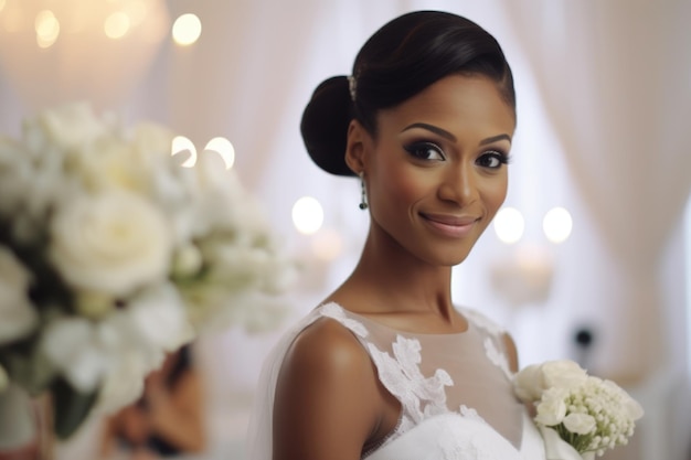 Photo portrait of beautiful happy bride african american