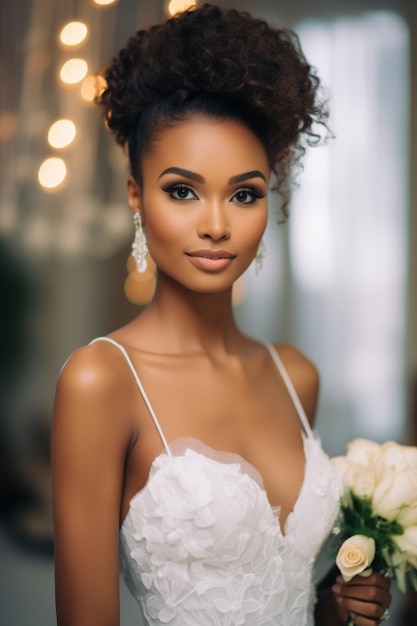 Foto ritratto di una bella sposa felice afroamericana
