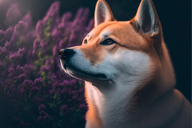 Портрет красивого и счастливого рыжего щенка шиба ину Generative AI