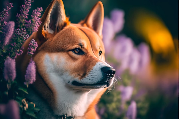 Portrait of a beautiful and happy red shiba inu puppy Generative AI