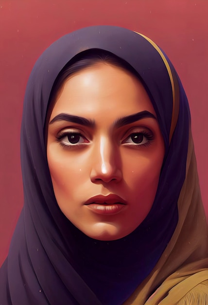 Portrait of beautiful Iranian woman with hijab, illustration of women's freedom protests in iran