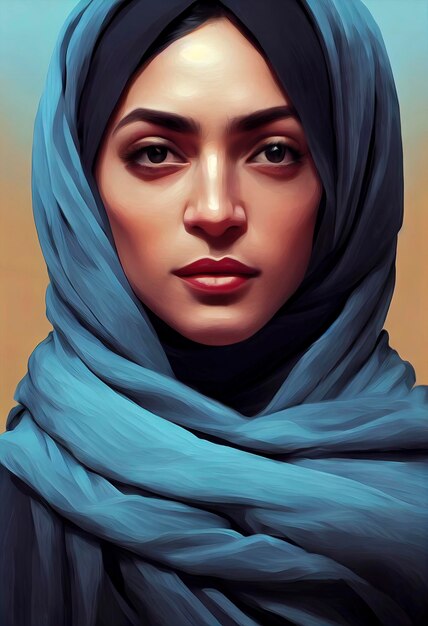Portrait of beautiful Iranian woman with hijab, illustration of women's freedom protests in iran
