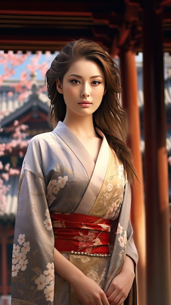 Генеративный AI портрет красивой японской гейши