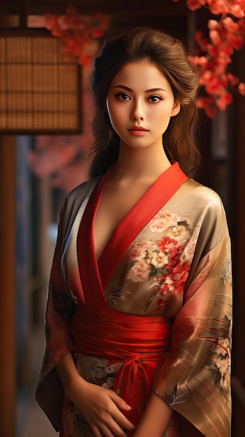 Portrait of beautiful japanese geisha Generative AI