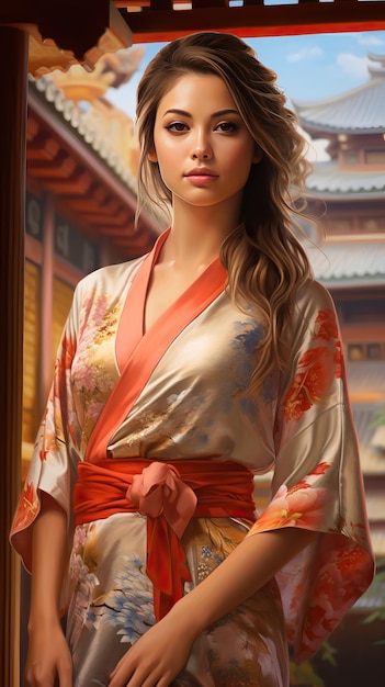 Photo portrait of beautiful japanese geisha generative ai