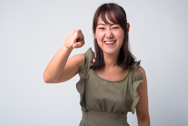 Portrait of beautiful Japanese woman on white