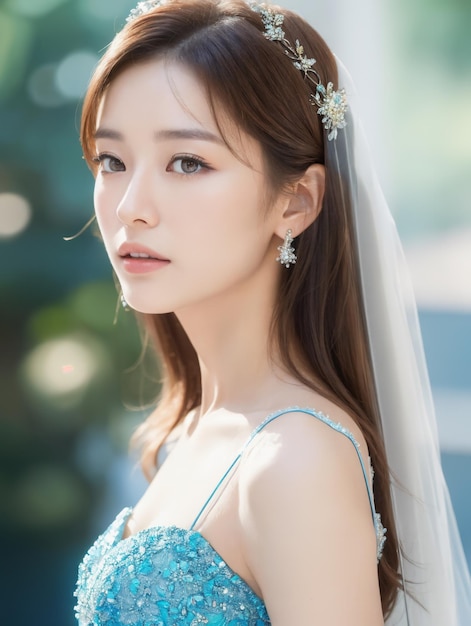 Premium AI Image | Portrait of beautiful Japanese women with blue gown