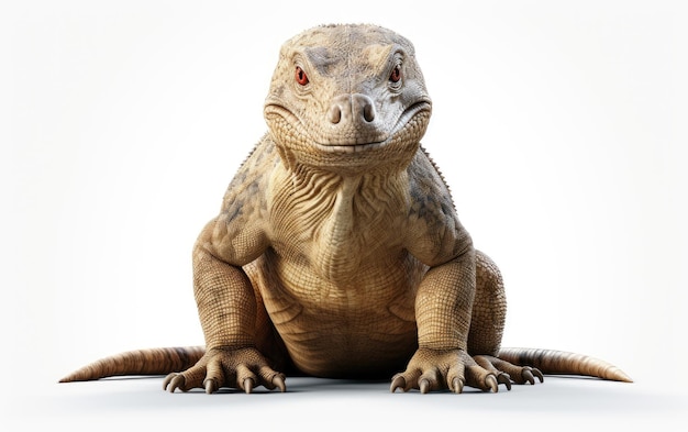 Portrait Beautiful Komodo Dragon 3D Cartoon Isolated on White Background