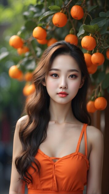 Portrait of Beautiful Korean Woman on blur background