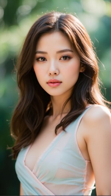 Portrait of Beautiful Korean Woman on blur background