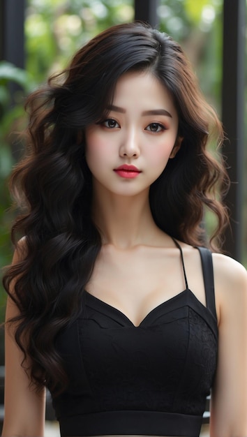 Portrait of Beautiful Korean Woman on blur background