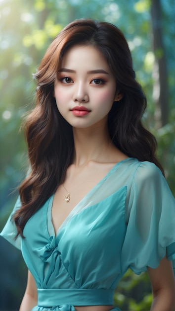 Portrait of Beautiful Korean Woman on blur background