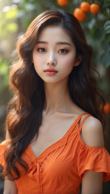 Portrait of Beautiful Korean Woman on blur background