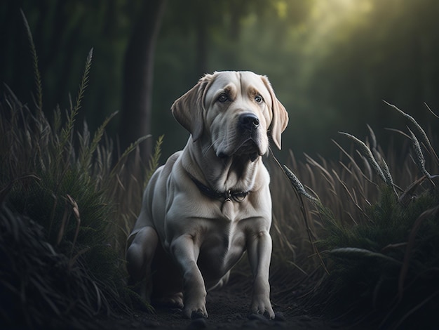 Portrait of a beautiful Labrador dog on soft nature background
