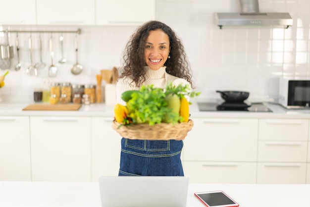 portrait beautiful Latin woman in kitchen