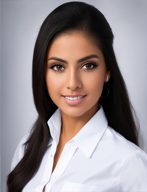 Photo portrait beautiful latina girl wearing white work shirt