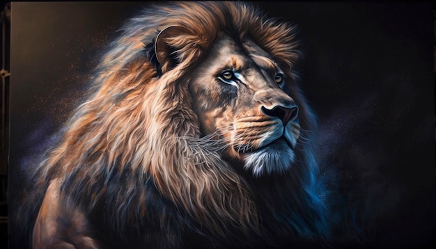 Portrait of a Beautiful lion lion in oil paints Generative Ai