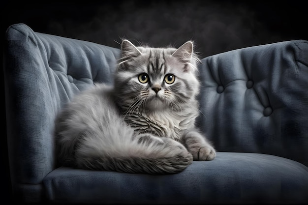 Portrait Beautiful little cat on a grey sofa photography