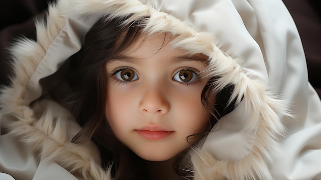 portrait of a beautiful little girl with a fur