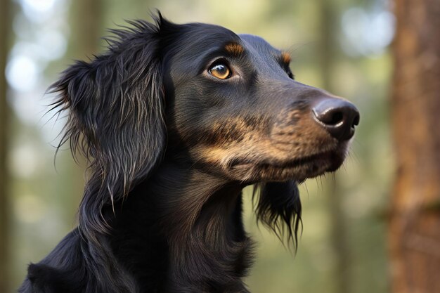 Портрет красивой длинношерстной собаки таксы