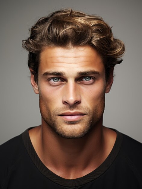 Portrait of a beautiful man natural and clean face costemic close up view brown dark hairs