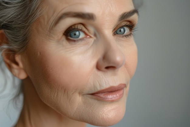 Portrait of beautiful mature woman showcasing skincare and beauty