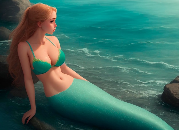 Portrait of a beautiful mermaid girl Generative AI