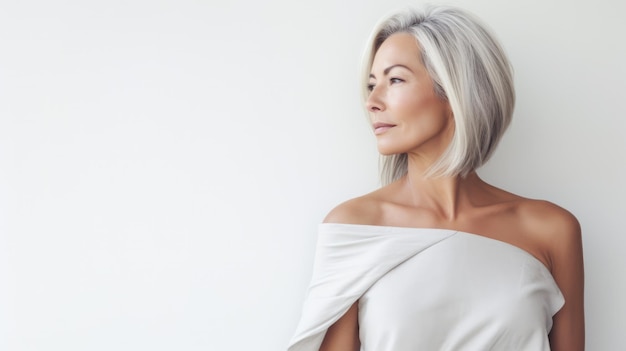 Foto ritratto di una bella donna di mezza età con uno sfondo pulito