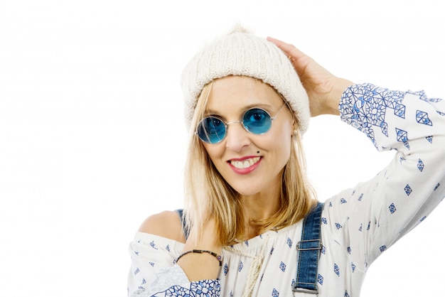 Portrait of a beautiful middle-aged woman with sunglasses