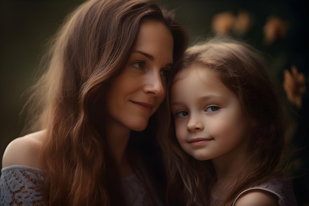 Portrait of a beautiful mother with her daughter in the park