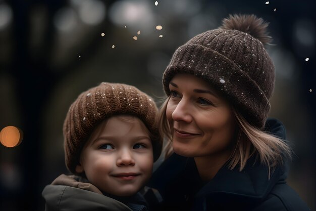 Portrait of a beautiful mother with her son in the park