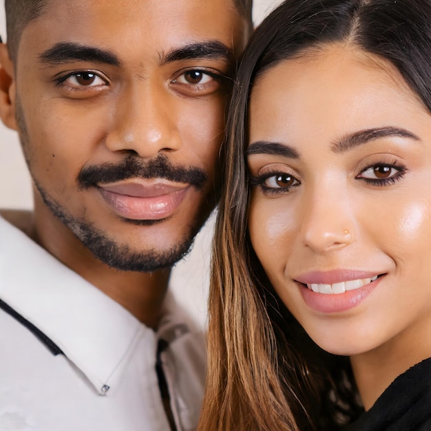 portrait of beautiful multicultural couple valentines day concept