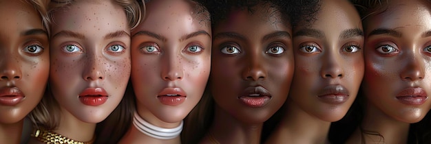 Photo portrait of beautiful multiethnic women with different skin tones ai generated