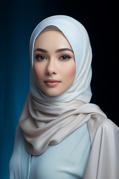 Портрет красивой мусульманской женщины в хиджабе Мусульманская девушка с голубыми глазами Красота мода