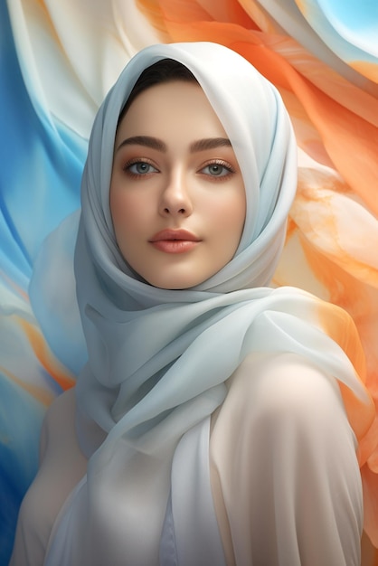 Портрет красивой мусульманской женщины в хиджабе Мусульманская девушка с голубыми глазами Красота мода