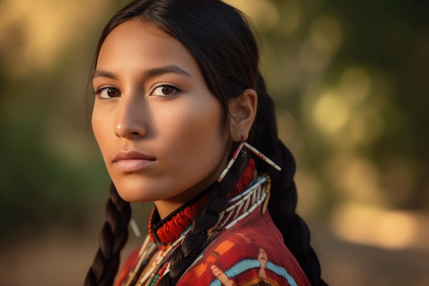 Foto ritratto di bella giovane donna del nativo americano