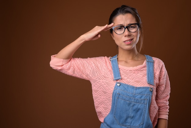 Portrait of beautiful nerd woman with eyeglasses