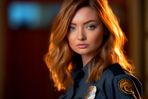 Portrait of a beautiful police woman in uniform Studio shot