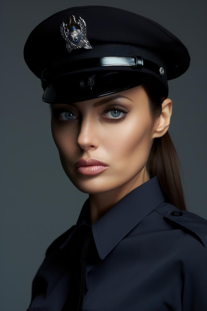 Portrait of a beautiful police woman in uniform Studio shot