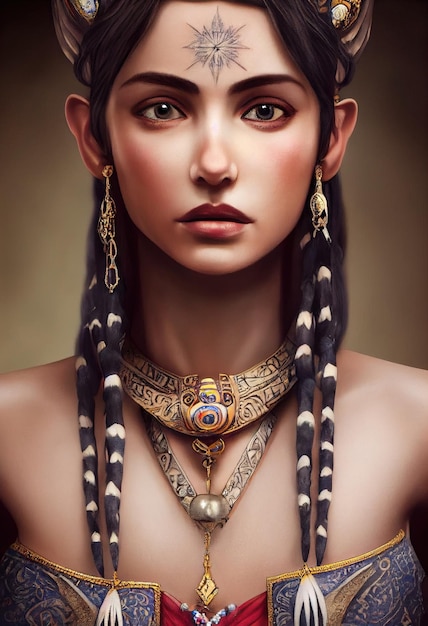 Portrait of a beautiful priestess Image of an ancient princess