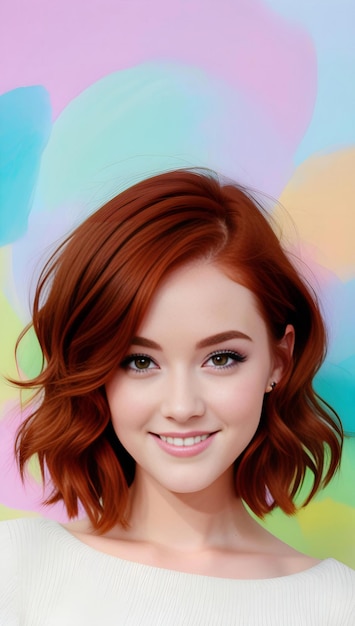 Portrait of a beautiful redhaired girl on a colorful background