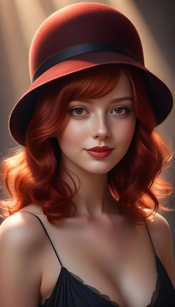 Portrait of a beautiful redhaired girl in a hat