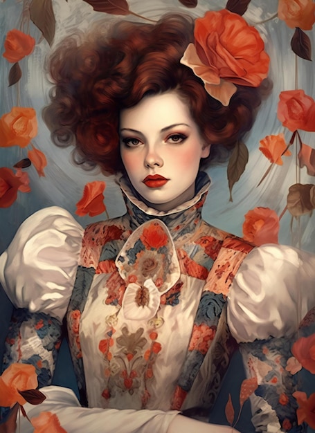 빈티지 스타일의 아름다운 redhaired 소녀의 초상화