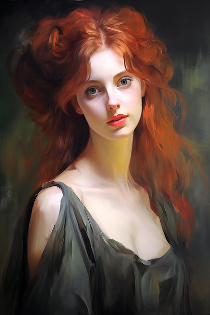 Photo portrait of a beautiful redhaired girl with long hair