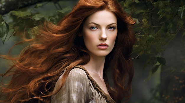 Portrait of a beautiful redhaired girl with long hair